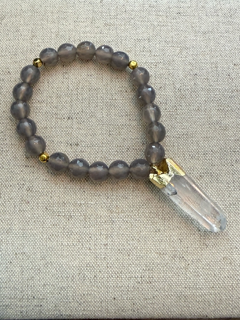 Crystal Quartz Pendant Bracelet w/Grey Agate Beads